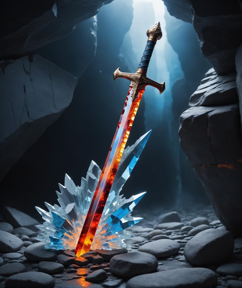 10642-2393337039-long exposure photo shot of a transparent King Arthur's glass sword stuck in a huge stone, focus on a sword, glass,c.png